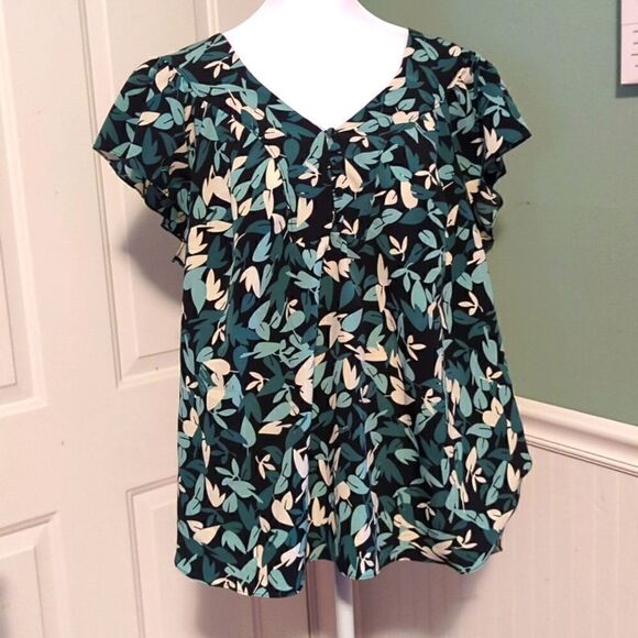 RYAN Wythe 1X lightweight top capped sleeves hides flaws summer greenery - Picture 1 of 11